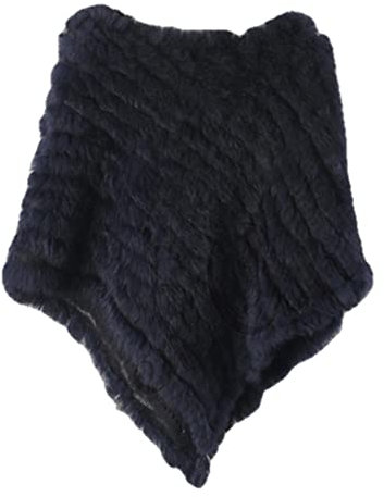 WSPDSD Vraie fourrure tricotée poncho gilet mode Wrap manteau Vtg châle dame fourrure naturelle fête de mariage en gros - 2 bleu marine, taille unique, (WSPDSD20211131)