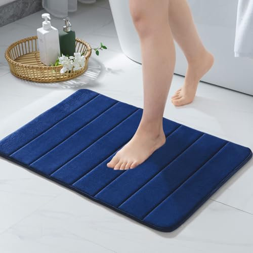 MIULEE Badematte Memoryschaum Badezimmerteppich Wasserabsorbierend Badteppich Memory Foam Duschvorleger Badvorleger rutschfest Waschbar für Badezimmer 70x120cm Dunkelblau