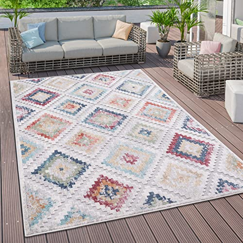 Paco Home Outdoor Teppich Wetterfest Wohnzimmer Küchenteppich Balkon Modern Skandi Ethno Muster Geometrisch Abstrakt 3D, Grösse:80x150 cm, Farbe:Bunt 4