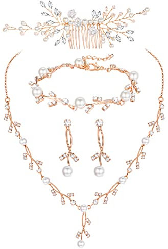 YADOCA Pearl Prom Jewelry Set For Women Pearl Rhinestone Crystal Drop Necklace Earring Bracelet Hair Pins Prom Bride Bridesmaid Wedding Bridal Jewelry Accessories Silver Gold Rose Gold, Metal, Cubic