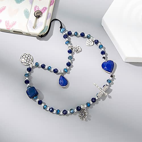 Herbests Perlen Handschlaufe für Telefon,Böhmen Bunte Anti-Verlorene Handykette Perlen Telefon Kette Strap Perlen Charme Telefon Anhänger Schlüsselband Handy-Schmuck für Frauen,Dunkelblau