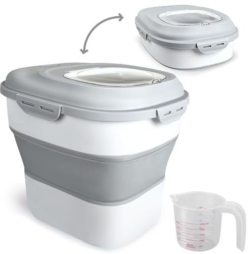 Viretec Rice Food Storage Container, Collapsible 25 Lbs Dog Pet Cat Food Bin with Locking Lid Rolling Wheel, 50 Lbs Large Airtight Cereal Dispenser, Flour Sugar Plastic Sealable Kitchen Pantry Holder