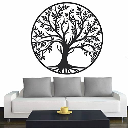 INDIGOS UG - Wandtattoo Wohnzimmer - Wandaufkleber Baum des Lebens - 0 - Lebensbaum Weltenbaum - 60x60 cm - Schwarz - Aufkleber Kinderzimmer Schlafzimmer Küche Badezimmer Büro Dekoration