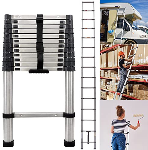 Portable Multi-Purpose Extendable Roof Ladder - 3.8m Stainless Steel Telescopic Loft Ladder for Outdoor Roof Attic Home