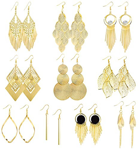 ALEXCRAFT Boho Ohrringe Gold Hängende Set für Damen Mädchen Modeschmuck Ohrringe Gold Set Goldene Ohrringe Damen 10 Paar
