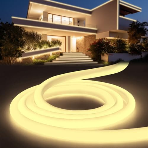 YOODI Neon LED Strip Neutralweiß 2m, Led Lichtband für Außenbereich IP65 Wasserdicht, Schneidbare Rundes Rohr Flexibel Outdoor LED Streifen 230V für Haus, Zimmer, Garten, Party, Inklusive Netzteil