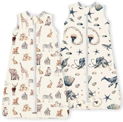 TOTBASIC Baby-Schlafsack, 2er-Pack, leicht und weich, Unisex, tragbare Decke, 2-Wege-sichere Reißverschlüsse, Schlafsack für Babys von 0–3–6–12–18–24 Monaten, 0,5 Tog