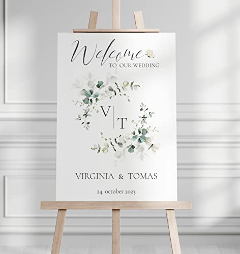 Manschin Laserdesign Willkommensschild Aluverbund personalisiert - Made in Germany - Welcome Willkommen Schild für Hochzeit (80x55cm)