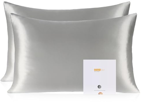 ZIMASILK 100% Mulberry Silk Pillowcase for hair and skin, 50x75 cm, 2pcs | Both Sides 19 Momme Premium Grade 6A Silk, Soft & Smooth, 600 Thread Count, Hidden Zipper, Gift for Women Men，Dark Grey