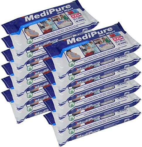 12 Packs of Medipure XXL Large & Thick Wet Wipes 22cm x 28cm 48/Pack (576 Wipes)