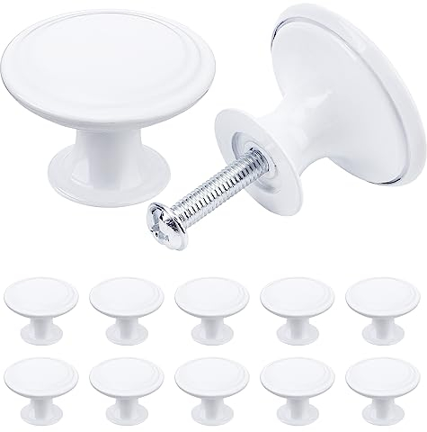 TsunNee Lot de 12 boutons de placard vintage chic - Poignées de placard de cuisine de style antique - Boutons de porte ronds de 30 mm Blanc