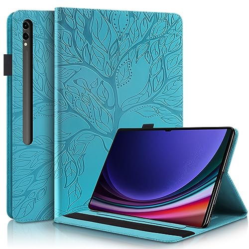 Succtopy Coque pour Samsung Galaxy Tab S10 Ultra/Tab S9 Ultra 14.6 Pouces Housse de Protection avec Porte-Pencil Galaxy Tab S10 Ultra Étui à Rabat avec Support Fonction Galaxy Tab S9 Ultra Bleu