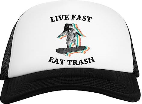 Live Fast, Eat Trash - Radical Raccoon Weiß Schwarz Unisex Baseball Cap White Black