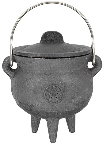 Stronrive Cast Iron Cauldron With Lid And Carry Handle, 4 Inch Halloween Witch Pot For Spells, Smudging, Ritual & Blessings | Halloween Decoration Or Incense Burning