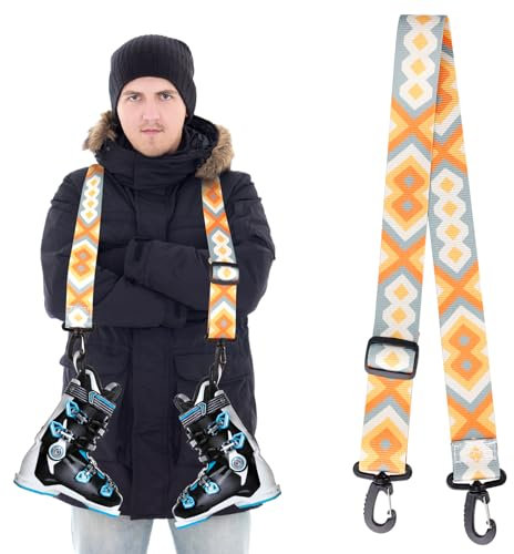 Ski Boot Strap, Verstellbar Ski Gurt mit 360°-Drehschnalle Skischultergurt Rollschuhleine Skizubehör zum Skifahren, Snowboarden (Gelbblau)