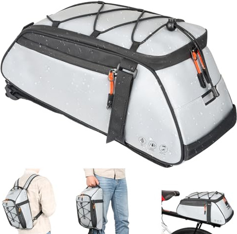 QYCHHJ 10L Fahrradtaschen für Fahrräder Heckträger, rundum reflektierende Fahrradträgertasche mit wasserabweisenden Reißverschlüssen, wasserdichte Fahrradtasche mit Seitentaschen, Gepäckträgertasche