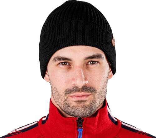 Woolona Merino Mütze Icewall | 100% Merino Wollmütze Unisex | 250g Merinowolle Strickmütze für Damen und Herren (DE/NL/SE/PL, Alphanumerisch, Einheitsgröße, Schwarz)