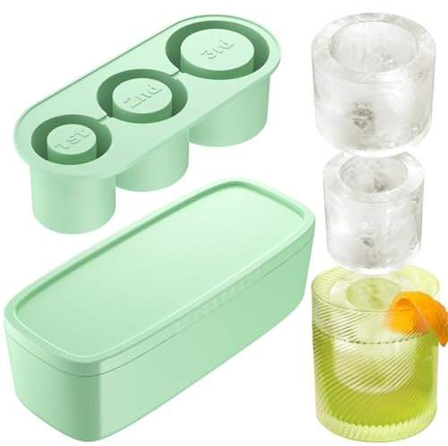 Ice Cube Tray for 30-40 oz Cup Large Size Cylinder-Shaped Ice Trays Easy Release Silicone Reusable Ice Cube Trays Silicone Ice Cube Maker with Lid for Freezer, Ice Drink, Juice, Whiskey (1, Green)