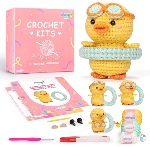 Mewaii Häkelset für Anfänger, Häkeltierset mit Schritt-für-Schritt-Videoanleitungen, Strick-Starterset für Kinder und Erwachsene, DIY-Häkelgeschenke (Ente mit Schwimmring)