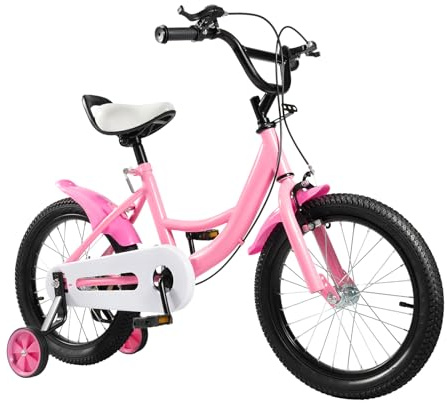 KumuJ 16 Zoll Kinderfahrrad Jungen Mädchen,Kohlenstoffstahl-Legierung Kinder fahrräder Höhenverstellbar Kinderfahrräder mit Stützrädern Hilfsrad Rad Geeignet für Kinder im Alter von 4-8 Jahren (Rosa)