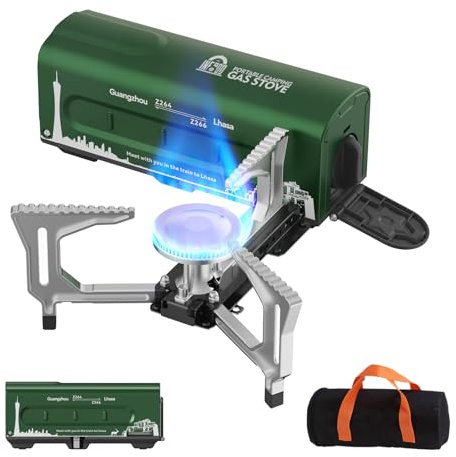 INFOOD Réchaud de camping portable au gaz butane – 7500 BTU Design pliable compact avec sac de transport pour randonnée, voyages en camping-car, pique-nique et cuisine intérieure en plein air, vert