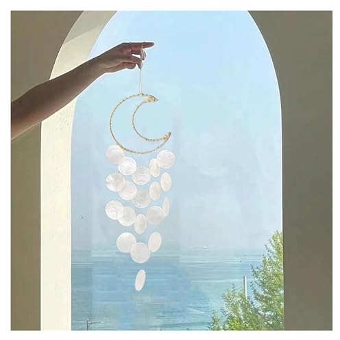 Rockreyoa Muschel Windspiel Wond Capiz Muscheln Windspiele Baumwollseil Gewebt Hängend Ornamente Natürlich Perlmutt Schale Windglocke Girlande Traumfänger für Garten Home Dekoration Weiß
