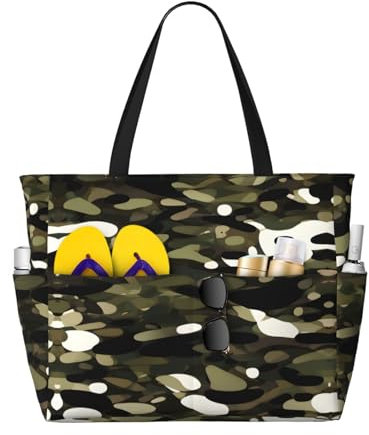 SSIMOO Geräumige Reise-Strandtasche mit abstraktem Camouflage-Druck, vielseitige Anti-Sand-Strandtasche, für alle Ihre Bedürfnisse, Schwarz, Einheitsgröße