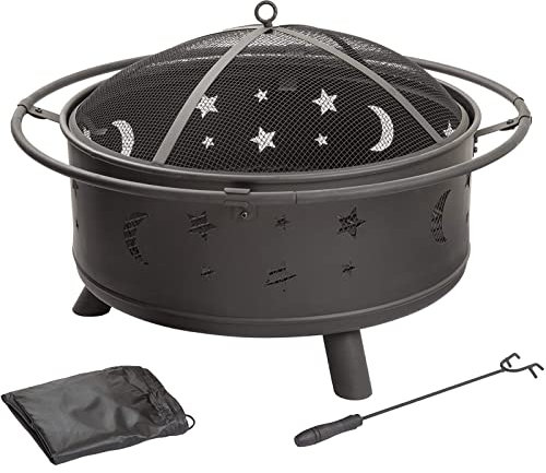 Braciere da esterno da 76 cm, braciere in legno, per esterni, patio, falò, cortile, camino, braciere rotondo in acciaio con parascintille, attizzatoio per camino e