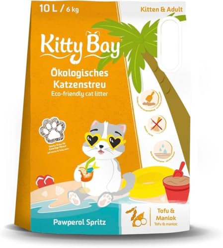 Kitty Bay – Pawperol Spritz – ÖKO Katzenstreu klumpend und staubfrei, Tofu und Maniok, 10 Liter