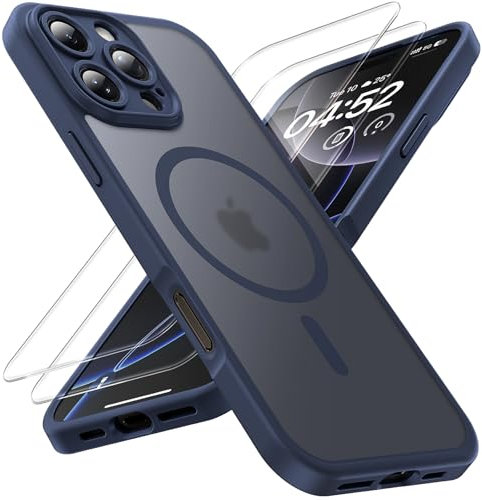 TOCOL Magnetic for iPhone 16 Pro Case 6.3-Inch, Fit for MagSafe, Upgraded [Full Camera Protection], [14FT Military Grade Drop Tested] Shockproof Translucent Matte Back Phone Cover (Dark Blue)