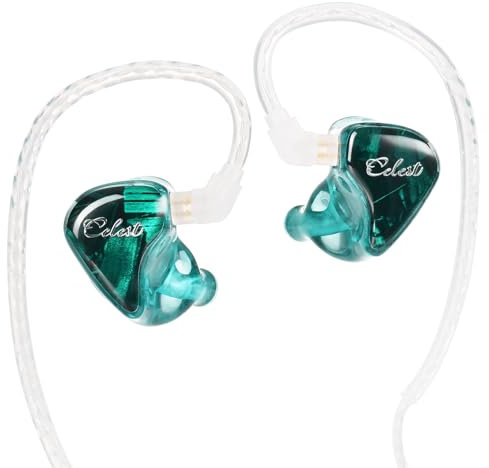 QOA Celest WyvernGreen 10mm LCP Driver in Ear Monitor Headphones, HiFi Wired Earbuds, Gaming Earbuds, IEM Earphones with Hand-Drawn Faceplate, Detachable Cable for Musicians Audiophile Singers DJ