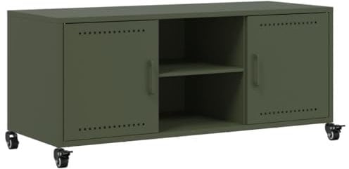 vidaXL Mobile TV Verde Oliva 100,5x39x43,5cm Acciaio Laminato a Freddo, Mobile Porta TV, mobiletto HiFi, Mobile per dispositivi multimediali