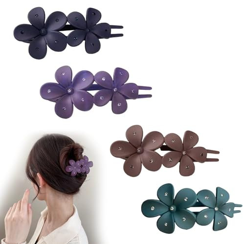 4Pcs Unique Flower Hair Clip - Thick Hair Matte Duck Beak Plastic Large Flower Clip for Women & Girls