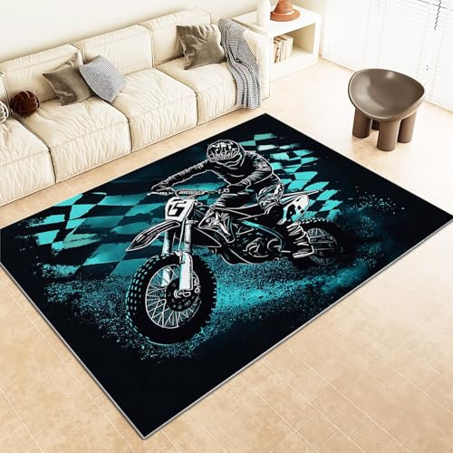 Srigzcaly Kurzflor Rechteck Teppich Wohnzimmer 60x90cm Extrem Motocross Schwarz Waschbarer Teppich für Mädchen Junge Schlafzimmer, Schwarz Kinderzimmer Flauschig rutschfest Teppiche