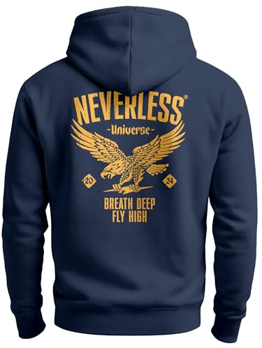 Neverless® Hoodie Backprint Herren Adler Eagle Print Retro Design Rückenaufdruck Kapuzenpullover Männer Fashion Streetstyle Navy 5XL