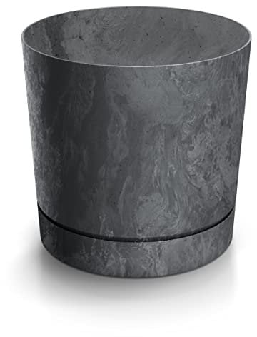 DIKEL Vaso da fiori Ø 24 cm, altezza 23 cm, vaso effetto cemento, in plastica resistente, resistente alle intemperie e ai raggi UV, per un design elegante in giardino e stanze, grigio cemento