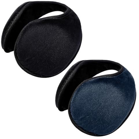 Ruayia Ohrenschützer Damen 2 Stück, Ohrenwärmer Damen Earbags Earmuffs Faltbare Waschbar Plüsch Ohrenschützer warme Kälteschutz Kalte Winterzubehör Outdoor Ohrenmuscheln - Schwarz + Blau