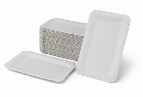 Commerline Lot de 250 assiettes rectangulaires en carton (13 x 20 cm) - Assiettes jetables pour fête et restauration - Vaisselle jetable respectueuse de l'environnement - Assiettes de service et
