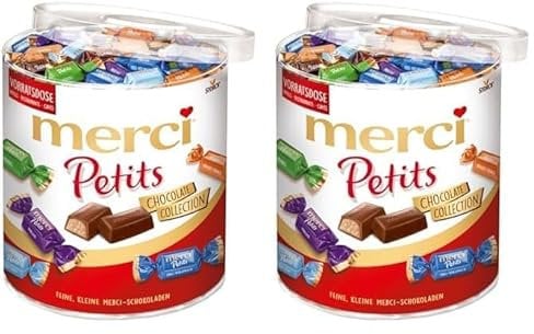 merci Petits Chocolate Collection – 2 x 1000g – Mix aus nicht gefüllten und gefüllten Schokoladen-Spezialitäten in praktischer Runddose