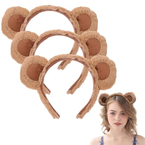 TETSMG Bärenohren Haarreif, 3 Stück Chipmunks Ohren für Kinder und Erwachsener, Chipmunks Kostüm Plüsch Bären Ohren Haarreif, Tierohren Kopfbedeckung Haarband für Party Cosplay Kostüm (Braun)