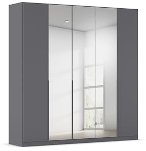 Rauch Möbel Alabama, Kleiderschrank, Farbe Grau metallic, Breite 226 cm | Schrank, 5-türig, mit Spiegel, Zubehör Basic, für Schlafzimmer, Kinderzimmer, Garderobe, Flur