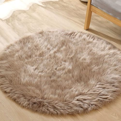 ORINOVA Teppich Rund Beige Flauschig 90 cm Kunstfell Fellteppich Kuschelteppich Weich Waschbar Bettvorleger Schlafzimmer Deko Wohnzimmer