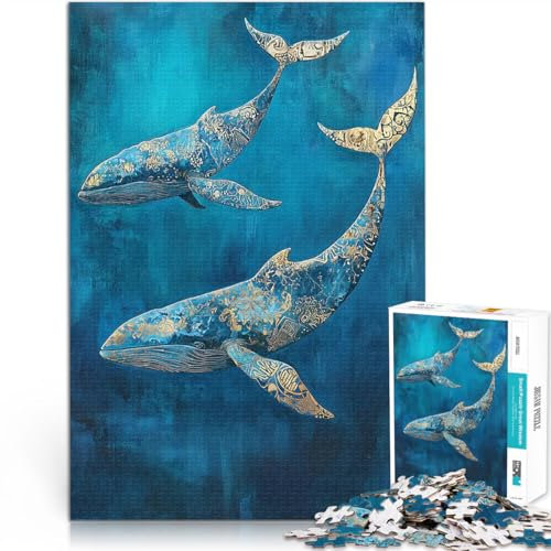 teenagers 2000 Piece Jigsaw Puzzle Majestic Whales of Gold - Two Whales in Blue Analyse und Logik Heimdekoration70x100cm