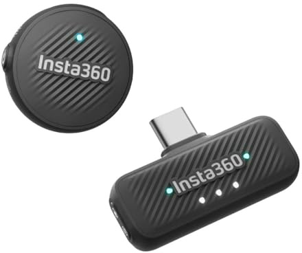 Insta360 Microfono Air, Trasmettitore + Ricevitore, Compatto, Audio di Alta Qualità, Riduzione di Rumore, Progettato per Ace Pro 2, Flow 2 Pro, Flow Pro, Flow, X5