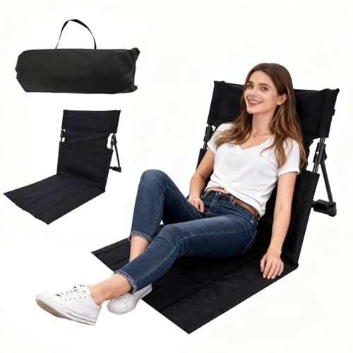 LANZLC Strandkorb mit Rückenlehne, Strandmatte Sitzunterlage Outdoor, Bodenstuhl Klappbares Tribünenkissen Gefaltetes Sitzkissen Stadion, Tragbar Meditationsstuhl Strand Klappkissen Sitz Campingstuhl