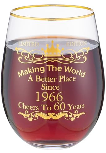 landskykit 60th Birthday Gifts for Women Men 15 Ounce Wine Glass Tumbler Drinking Cup Making The World A Better Place Since 1966 Cheers to 60 Years Old Birthday Present
