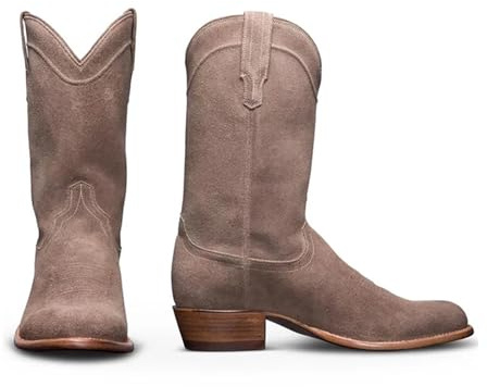 ENWIND Stivali da Cowboy Punta Rotonda Uomo in Pelle Scamosciata Stivali da Occidentali Antiscivolo A Tacco Basso,Grigio,46 EU