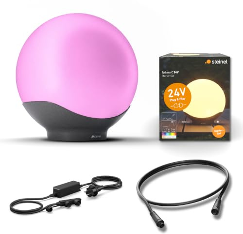 Steinel Kit de Inicio con lámpara esférica Sphera C 24 V Ø 30 cm, Incluye 1 lámpara esférica, Fuente de alimentación de 35 W y Cable de 1 m, 16 Millones de Colores, Control Mediante App, Plug & Play