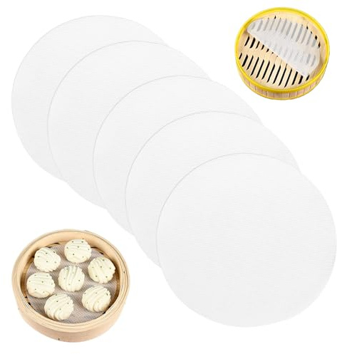 JOVIA Set of 5 Silicone Steamer Mats, 20cm Non-Stick Mats, Reusable Round Mesh Mats, Bamboo Steamer Liners, Suitable for Dumplings, Bread, Buns, and Pastries, Perfect for Home Kitchen Cooking