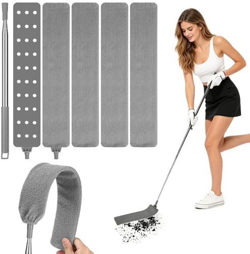 Plumeros para el Polvo Limpiador de Polvo Retráctil 2,5 m Plumero Plano | Plumero Telescópico, Extensible de Acero Inoxidable, con 4 Capuchas de Repuesto, Lavable, para Sofá, Armarios, Cama, Piso